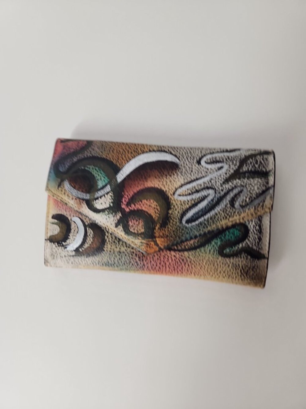 Brit Rosen signed Hand Painted Leather Wallet abstract art vintage